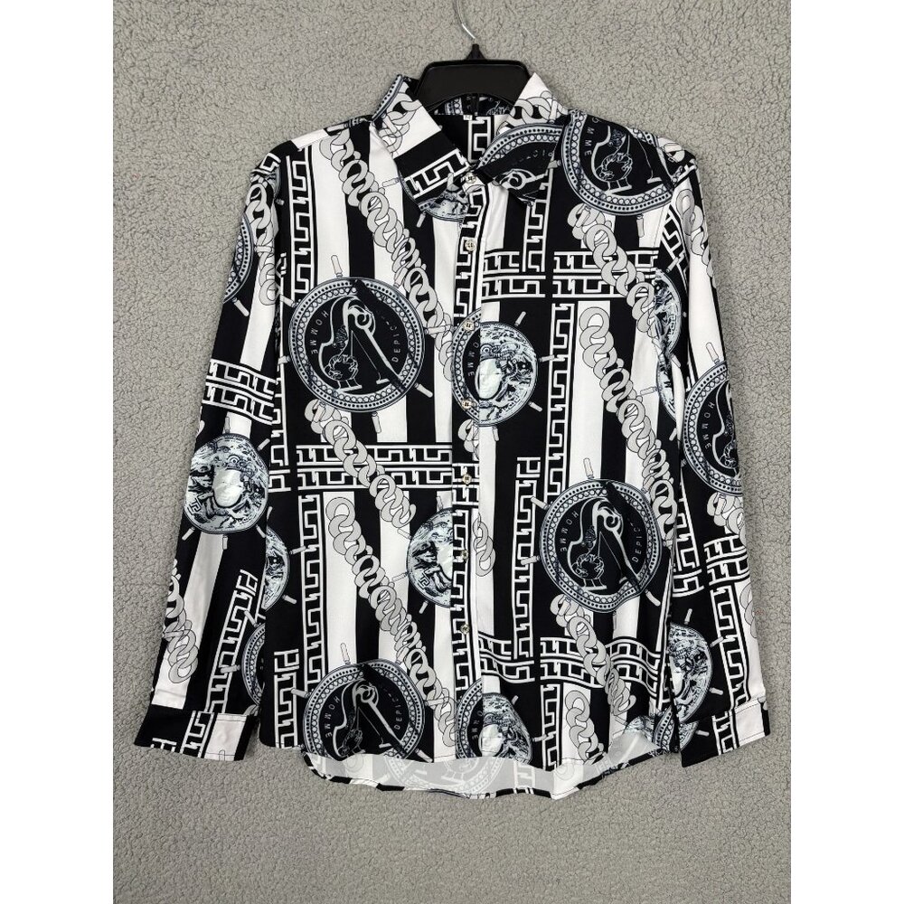 White Luxurious Digitai Print Shirt Medium Black/White NWOT